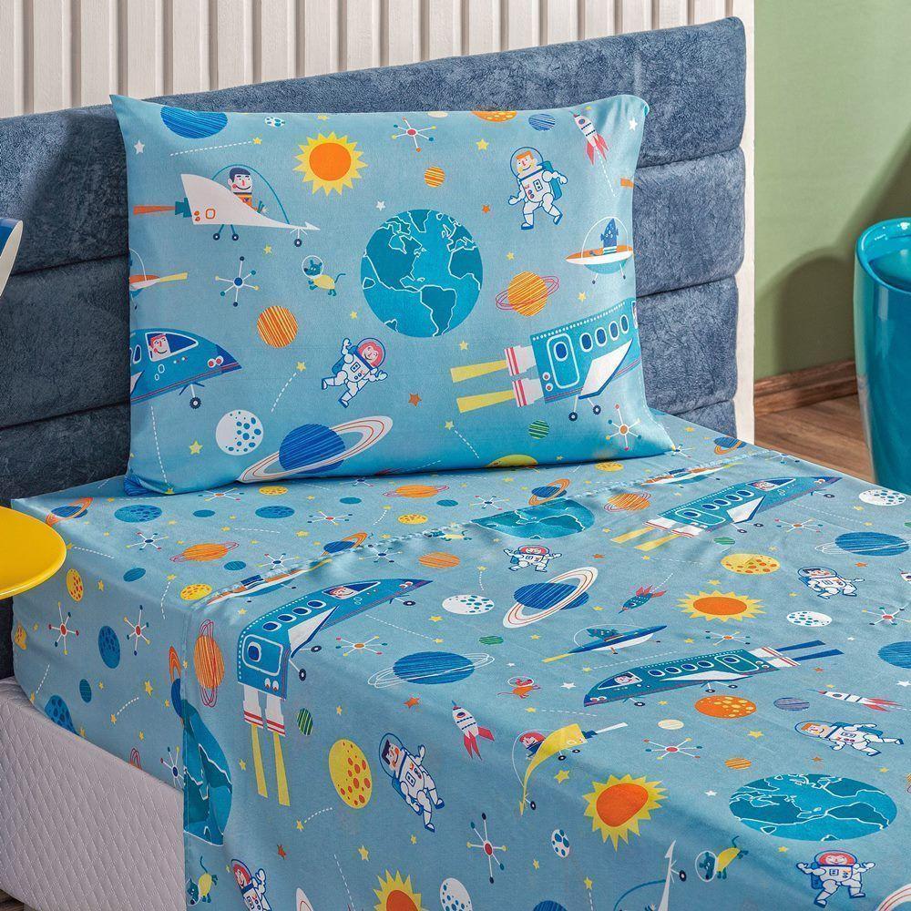 Kit Colcha + Jogo De Cama Bouti Kids Solteiro Infantil 5 Peças 100% Poliéster - Astronauta - 4