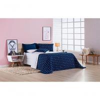 Cobre Leito + Jogo De Cama 200 Fios Petit Poá Queen 07 Peças 100% Poliéster - Marinho - 2