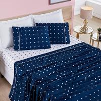 Cobre Leito + Jogo De Cama 200 Fios Petit Poá Queen 07 Peças 100% Poliéster - Marinho - 10