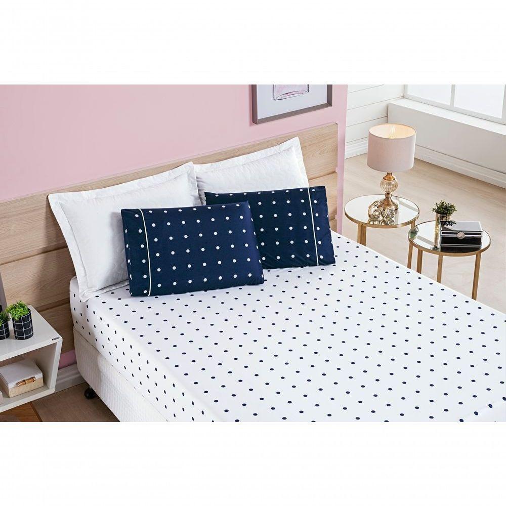 Cobre Leito + Jogo De Cama 200 Fios Petit Poá Solteiro 04 Peças 100% Poliéster - Marinho - 8