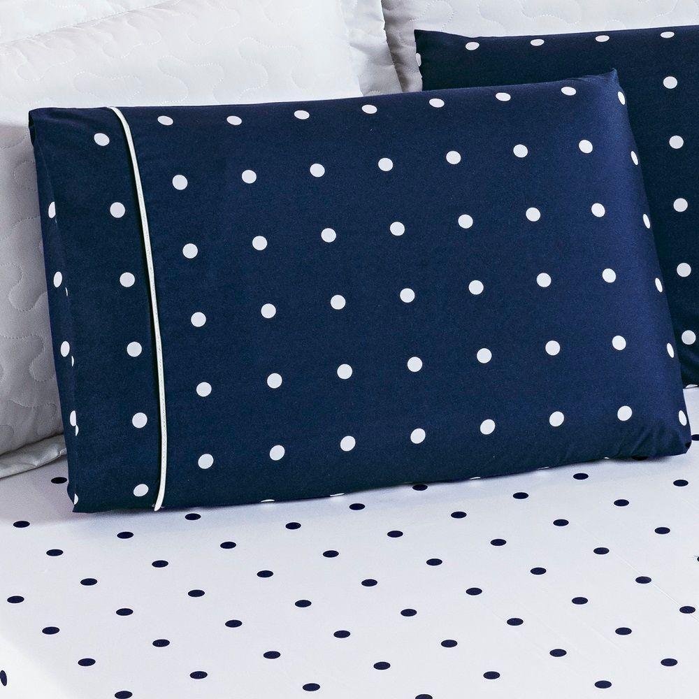 Cobre Leito + Jogo De Cama 200 Fios Petit Poá Solteiro 04 Peças 100% Poliéster - Marinho - 9