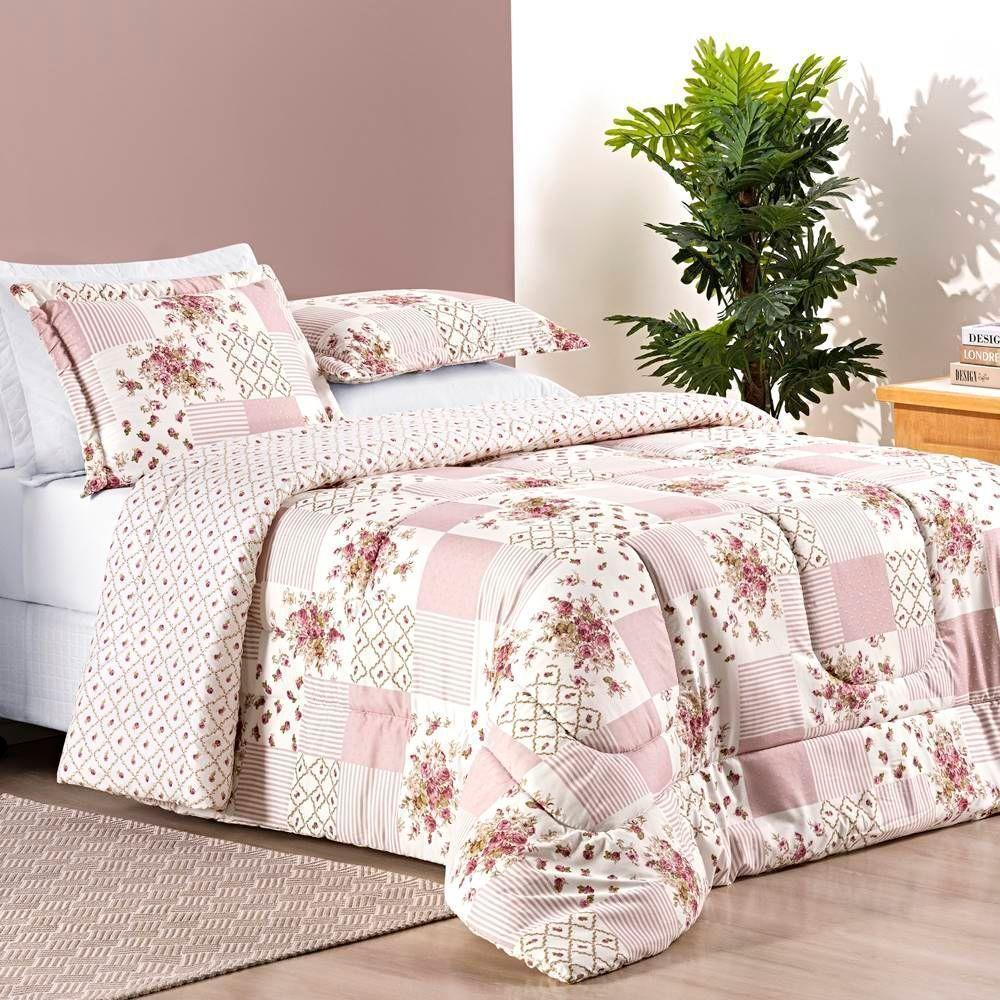 Edredom 2,40m X 2,20m + Jogo De Cama Casal Padrão Bouti 06 Peças 100% Poliéster - Rosa Matura - 2
