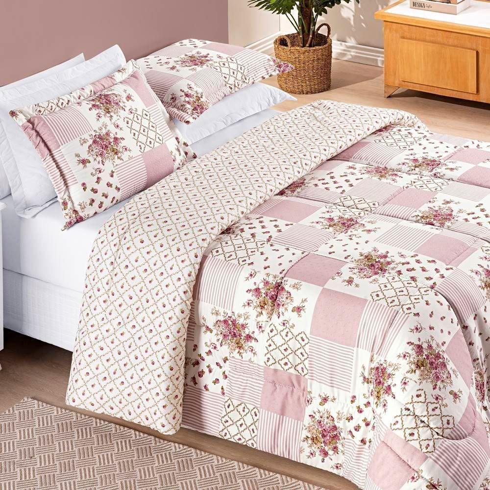 Edredom 2,40m X 2,20m + Jogo De Cama Casal Padrão Bouti 06 Peças 100% Poliéster - Rosa Matura - 6