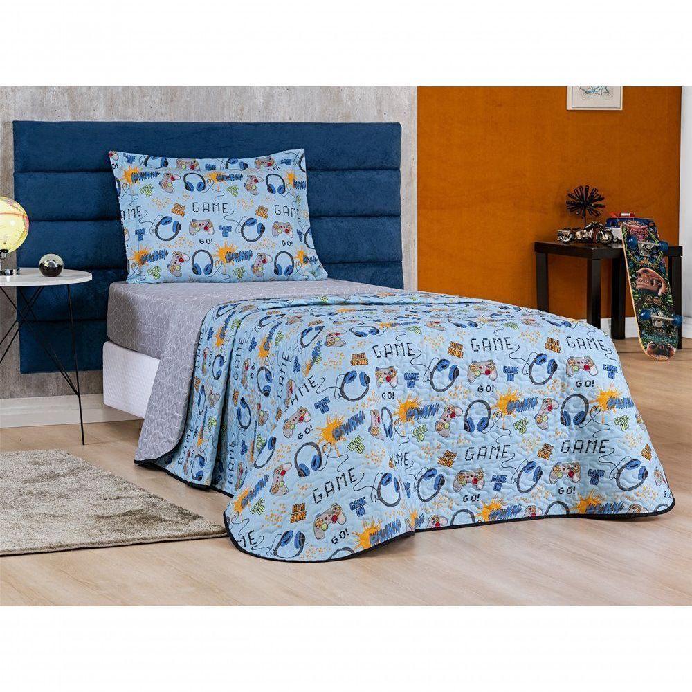 Enxoval Kit Colcha + Jogo De Cama Lençol Bouti Solteiro Infantil Kids 4 Peças 100% Poliéster - Game - 2