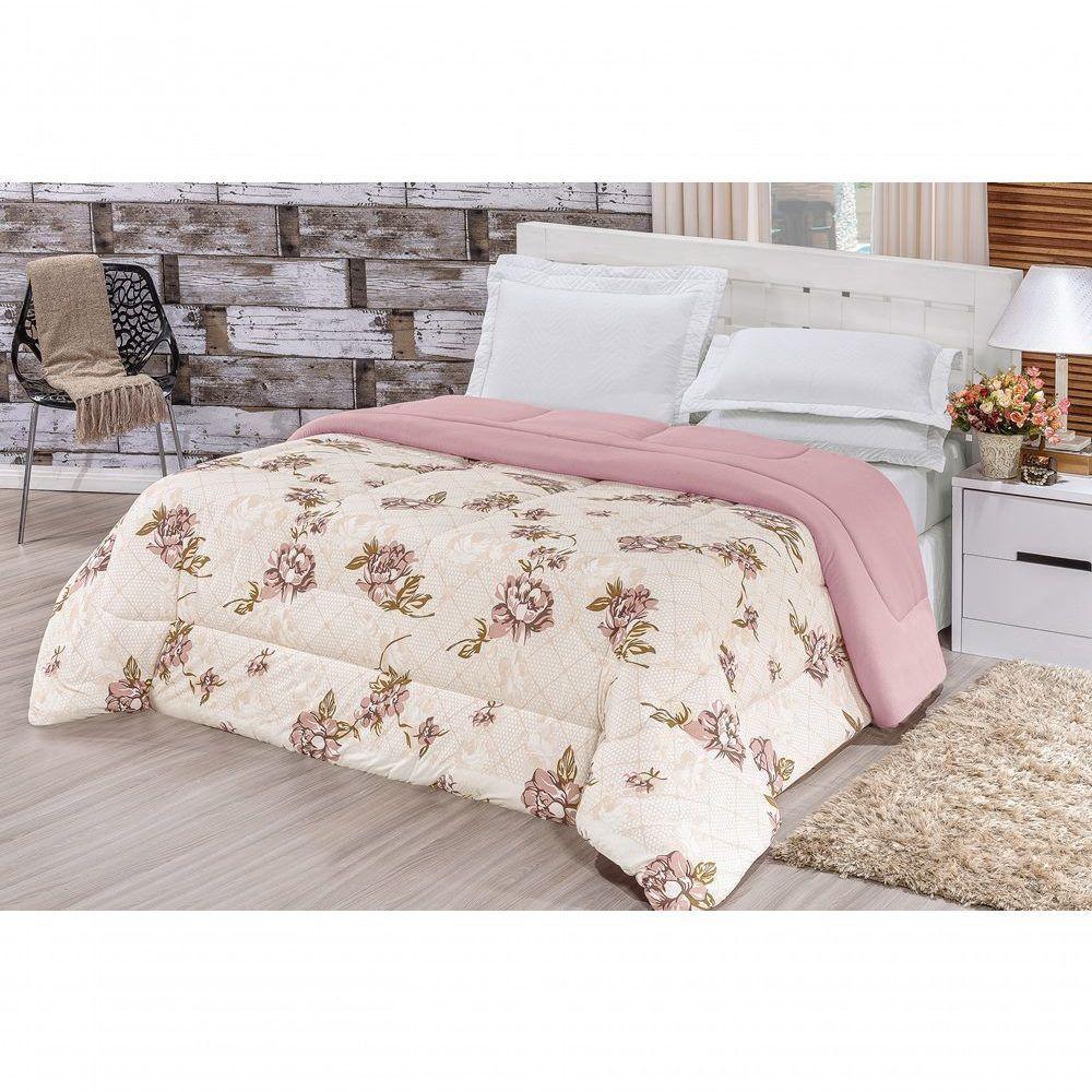 Edredom 2,60m X 2,40m + Jogo De Cama Malha Quality King 04 Peças 100% Algodão - Rosê - 2