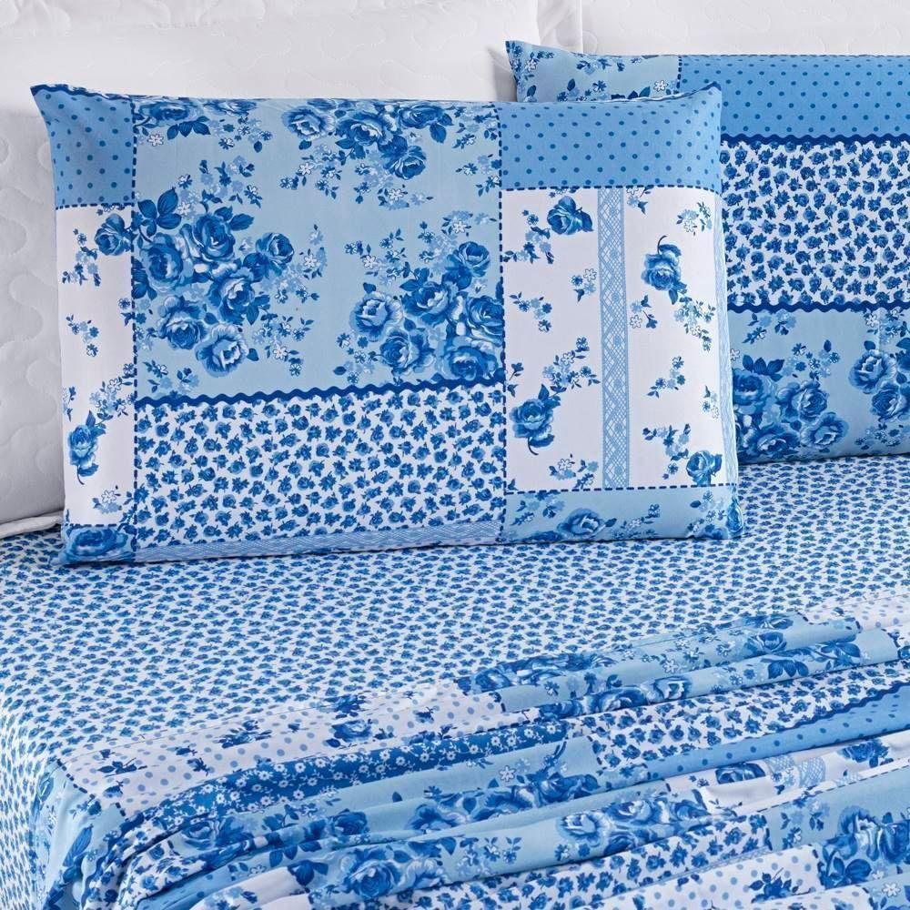 Edredom 2,60m X 2,40m + Jogo De Cama Bouti Estampado King 07 Peças 100% Poliéster - Azul Sereno - 9