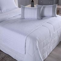 Cobre Leito Branco + Kit Peseira Matelado Copacabana Percal 300 Fios Queen 08 Peças 100% Poliéster - Branco - 8