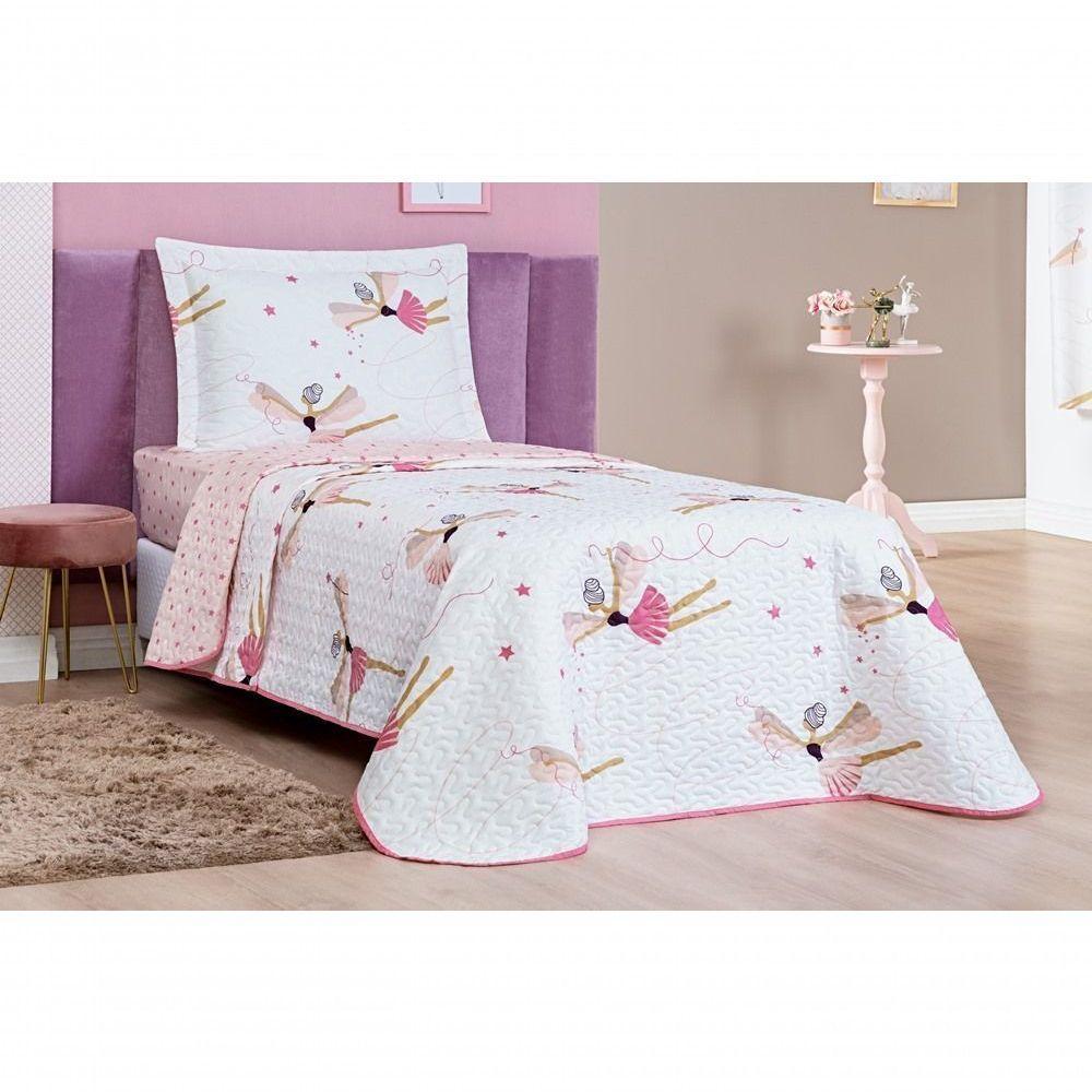 Kit Colcha + Jogo De Cama Bouti Kids Solteiro Infantil 5 Peças 100% Poliéster - Bailarina - 2
