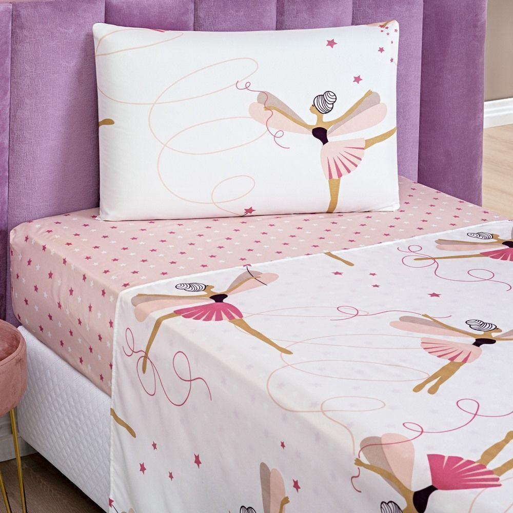 Kit Colcha + Jogo De Cama Bouti Kids Solteiro Infantil 5 Peças 100% Poliéster - Bailarina - 6