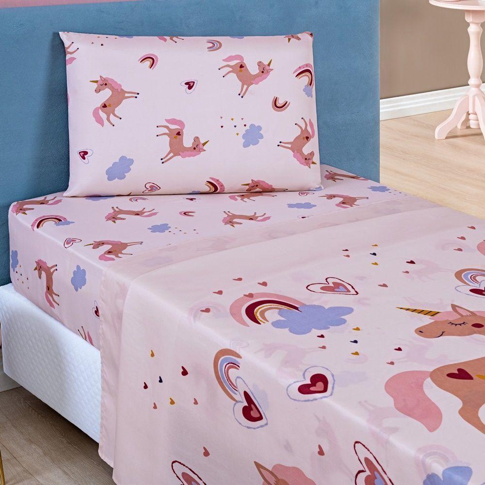 Kit Colcha + Jogo De Cama Bouti Kids Solteiro Infantil 5 Peças 100% Poliéster - Unicórnio - 5