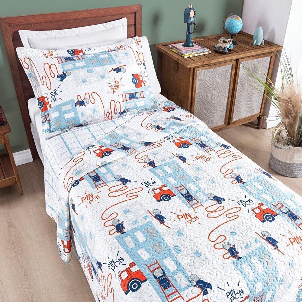 Kit Colcha + Jogo De Cama Bouti Kids Solteiro Infantil 5 Peças 100% Poliéster - Bombeiro - 4
