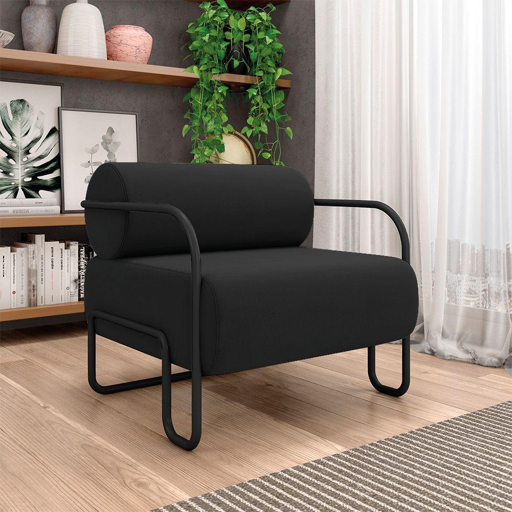 Poltrona Sala De Estar Industrial Preto Ameli Veludo K01 - D'rossi Cor Preto - 2