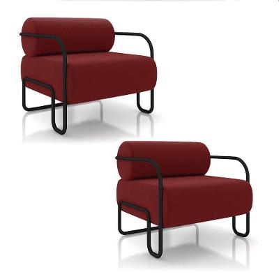 Poltrona Sala De Estar Industrial Preto Kit 2 Ameli Veludo K01 - D'rossi Cor Vermelho