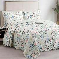 Kit Cobre Leito Colcha Magnus Casal 3 Peças Dupla Face Estampado Floral - Primavera Azul - 100% Poliéster - 2