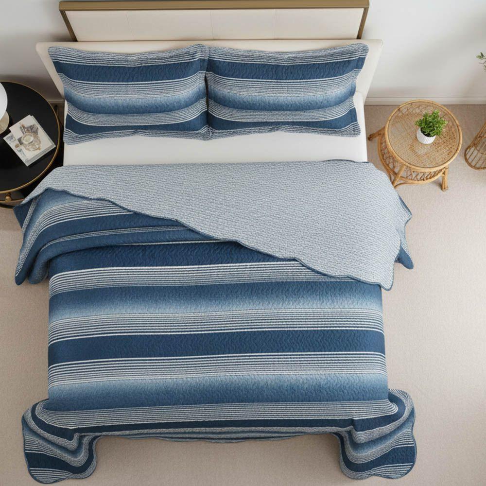 Kit Cobre Leito Colcha Magnus Casal 3 Peças Dupla Face Estampado Geométrico - Marinho - 100% Poliéster - 5