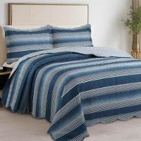 Kit Cobre Leito Colcha Magnus Casal 3 Peças Dupla Face Estampado Geométrico - Marinho - 100% Poliéster - 2