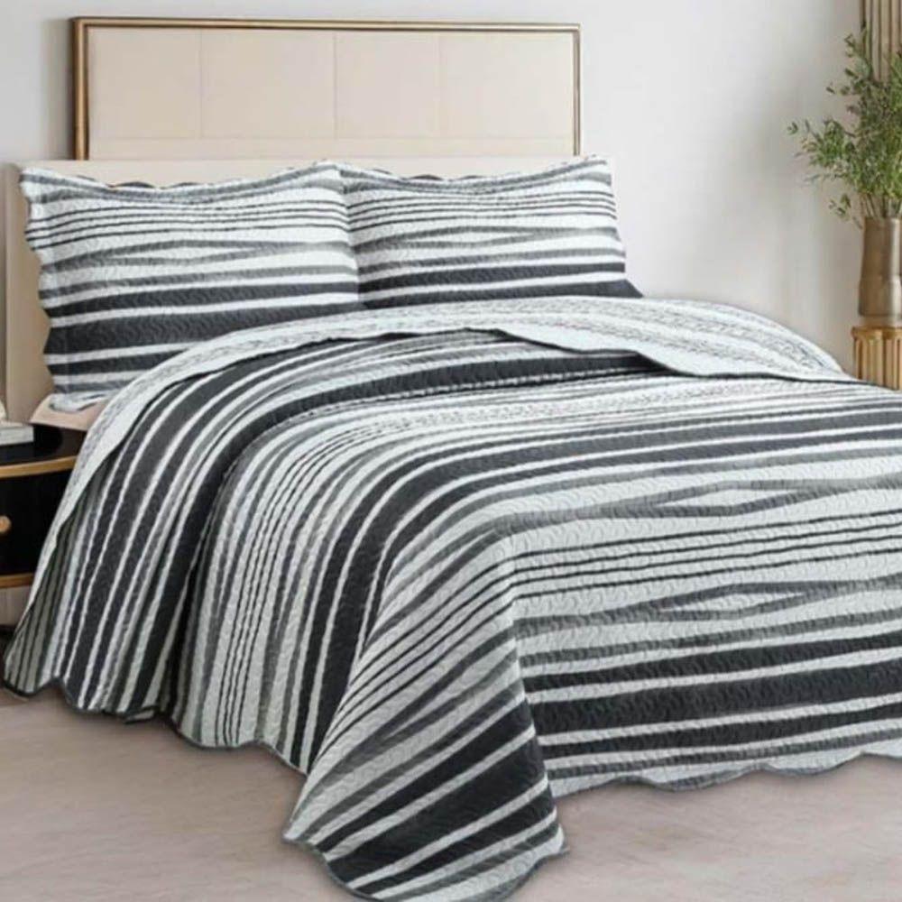 Kit Cobre Leito Colcha Magnus Casal 3 Peças Dupla Face Estampado Geométrico - Preto - 100% Poliéster - 4