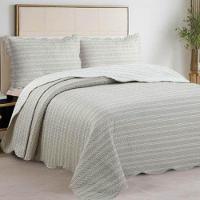 Kit Cobre Leito Colcha Magnus Queen 3 Peças Dupla Face Estampado Geométrico - Bege - 100% Poliéster - 2