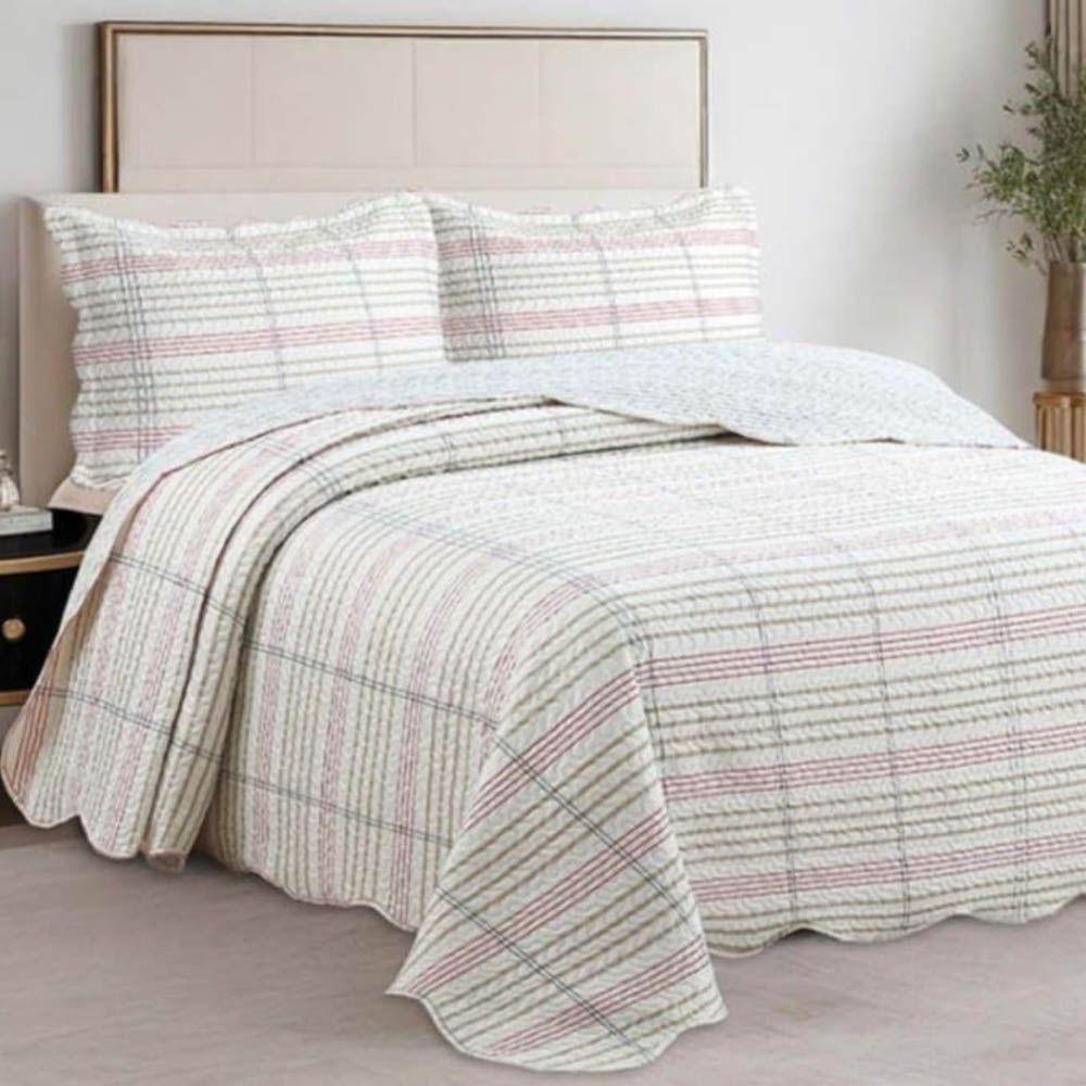 Kit Cobre Leito Colcha Magnus Casal 3 Peças Dupla Face Estampado Geométrico - Rose - 100% Poliéster - 2