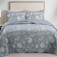 Kit Cobre Leito Colcha Magnus Casal 3 Peças Dupla Face Estampado Floral - Azul - 100% Poliéster