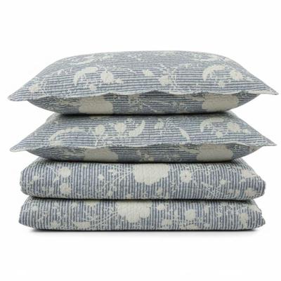 Kit Cobre Leito Colcha Magnus Queen 3 Peças Dupla Face Estampado Floral - Azul - 100% Poliéster