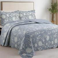 Kit Cobre Leito Colcha Magnus Queen 3 Peças Dupla Face Estampado Floral - Azul - 100% Poliéster - 2