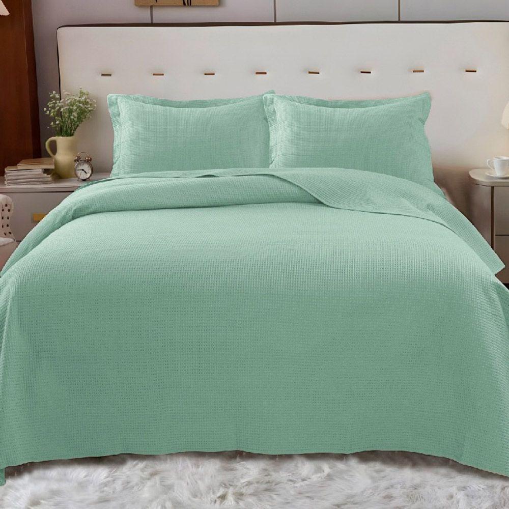 Kit Cobre Leito Colcha Afeto Queen 3 Peças Percal 300 Fios Peletizado - Verde - 100% Poliéster - 1