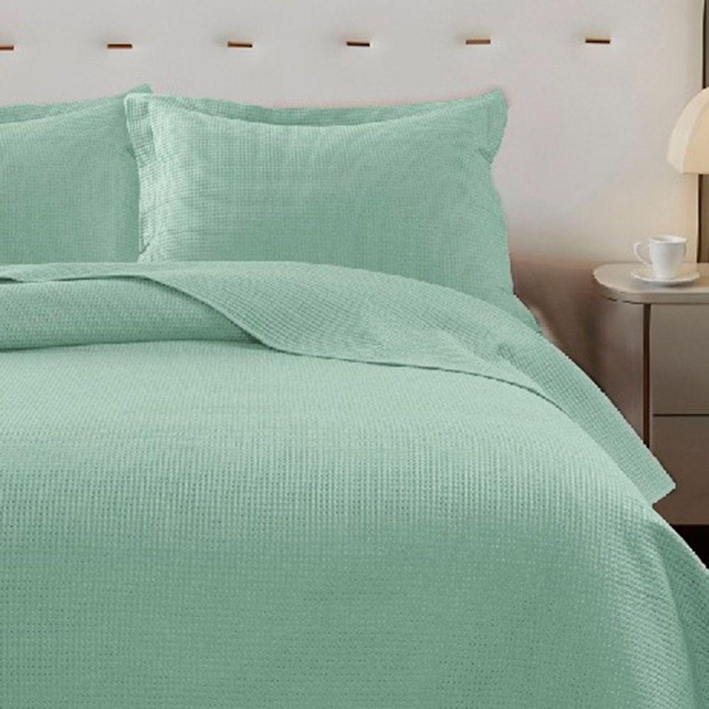 Kit Cobre Leito Colcha Afeto Queen 3 Peças Percal 300 Fios Peletizado - Verde - 100% Poliéster - 2