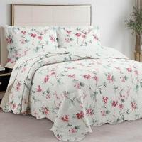 Kit Cobre Leito Colcha Magnus Casal 3 Peças Dupla Face Estampado Floral - Brisa Rosa - 100% Poliéster - 2