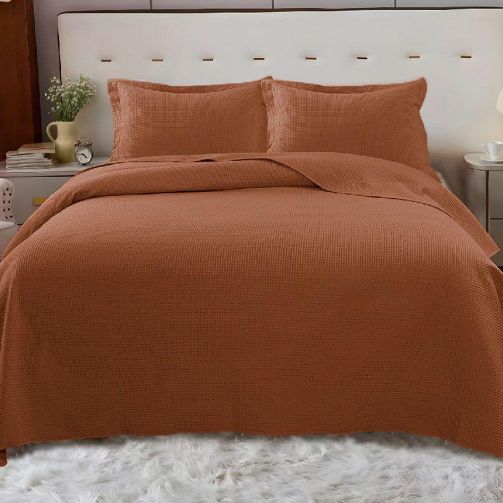 Kit Cobre Leito Colcha Afeto King 3 Peças Percal 300 Fios Peletizado - Castanho - 100% Poliéster - 1