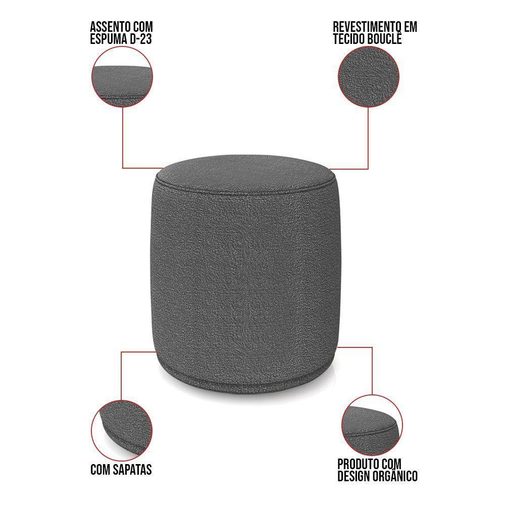 Puff Redondo Orgânico Para Sala Malu Bouclê M11 - D'rossi Cor Grafite - 3