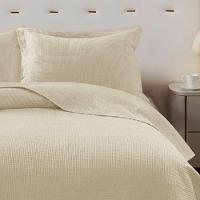 Kit Cobre Leito Colcha Afeto King 3 Peças Percal 300 Fios Peletizado - Bege - 100% Poliéster - 2