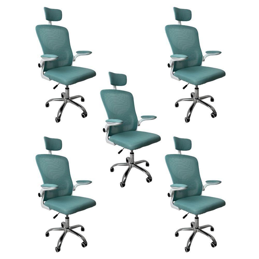 Kit Com 5 Cadeiras Cadeira De Escritório Diretor Oficial Vegas Com Apoio + Ebook Verde E Branco 5 - 1