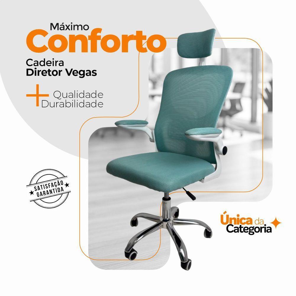 Kit Com 5 Cadeiras Cadeira De Escritório Diretor Oficial Vegas Com Apoio + Ebook Verde E Branco 5 - 3