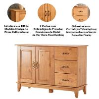 Kit Balcão 3 Portas E Buffet Aparador 100% Madeira Belvia Carvalho - 3