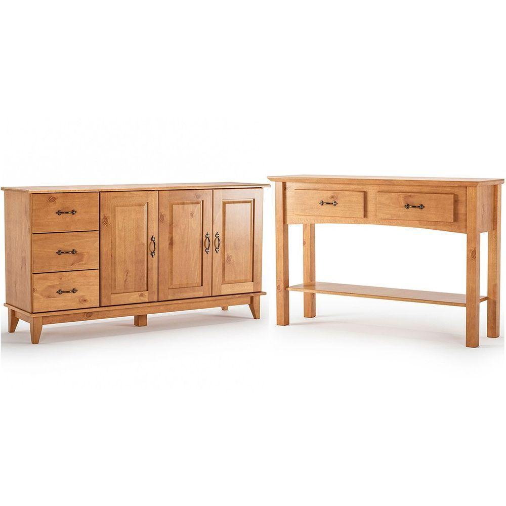 Kit Balcão Buffet 3 Portas E Aparador 100% Madeira Bellora Carvalho - 1