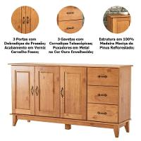 Kit Balcão Buffet 3 Portas E Aparador 100% Madeira Bellora Carvalho - 2