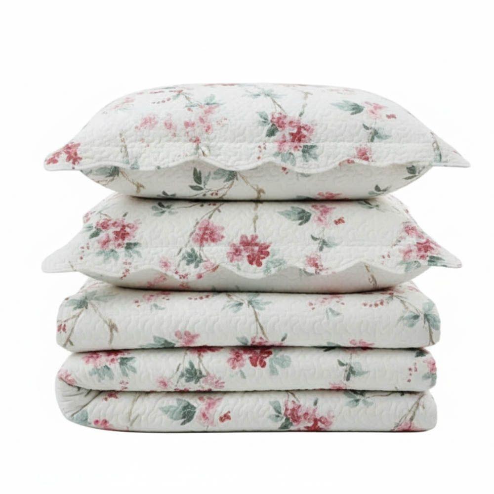 Kit Cobre Leito Colcha Magnus King 3 Peças Dupla Face Estampado Floral - Brisa Rosa - 100% Poliéster - 1