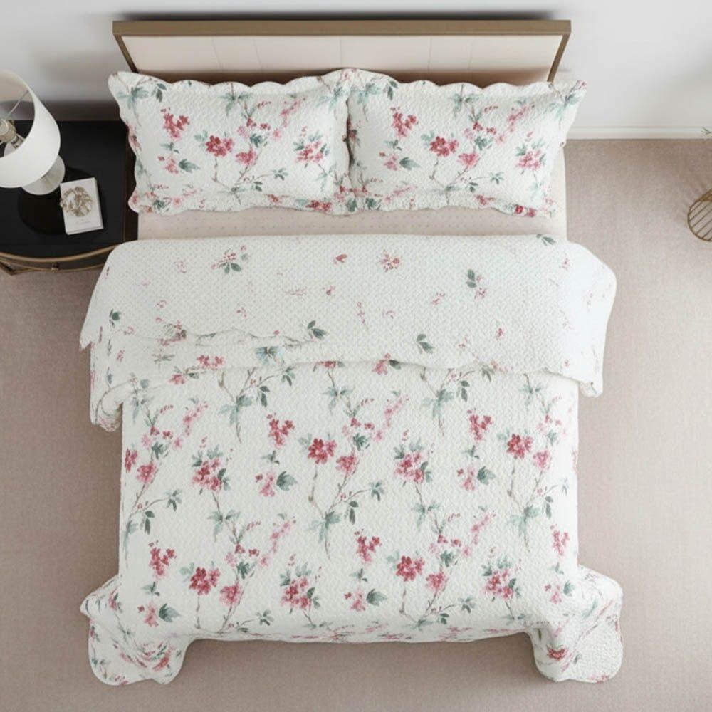 Kit Cobre Leito Colcha Magnus King 3 Peças Dupla Face Estampado Floral - Brisa Rosa - 100% Poliéster - 5