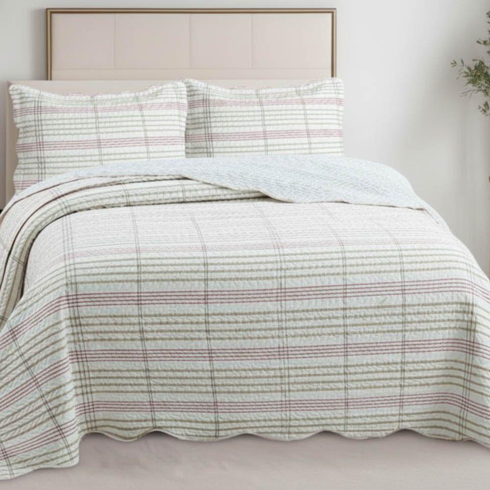 Kit Cobre Leito Colcha Magnus Super King 3 Peças Dupla Face Estampado Geométrico - Rose - 100% Poliéster - 3