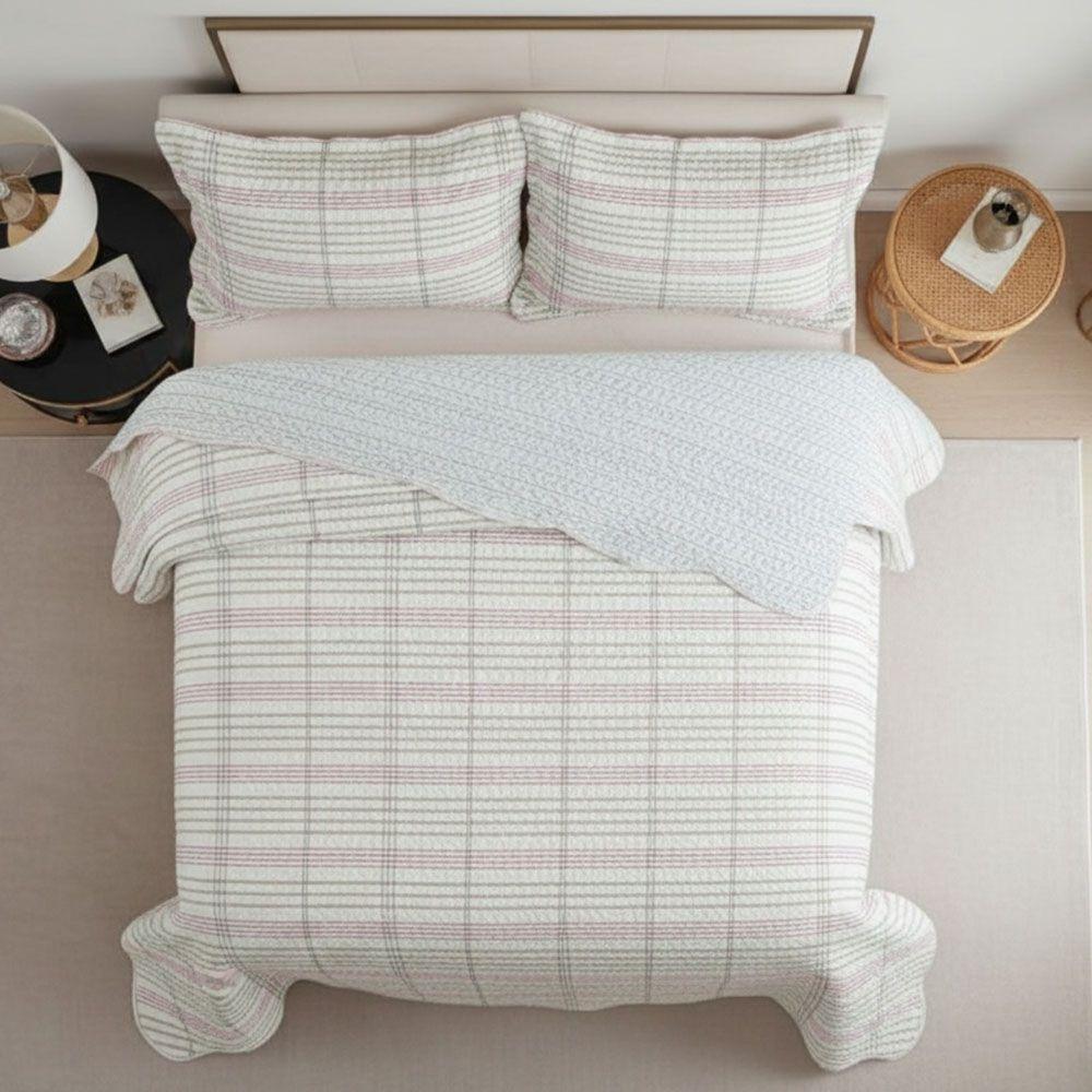 Kit Cobre Leito Colcha Magnus Super King 3 Peças Dupla Face Estampado Geométrico - Rose - 100% Poliéster - 5