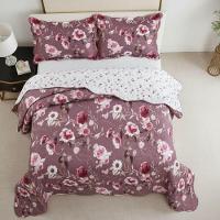 Kit Cobre Leito Colcha Magnus King 3 Peças Dupla Face Estampado Floral - Vinho - 100% Poliéster - 5