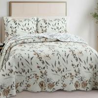 Kit Cobre Leito Colcha Magnus Super King 3 Peças Dupla Face Estampado Floral - Natural - 100% Poliéster - 3