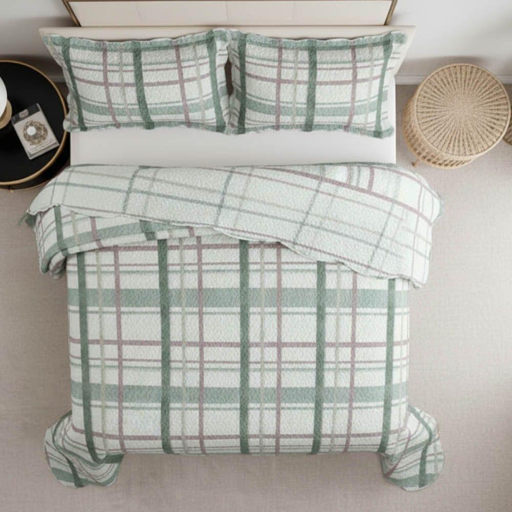 Kit Cobre Leito Colcha Magnus King 3 Peças Dupla Face Estampado Geométrico - Verde - 100% Poliéster - 5