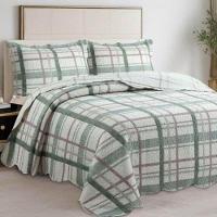 Kit Cobre Leito Colcha Magnus King 3 Peças Dupla Face Estampado Geométrico - Verde - 100% Poliéster - 2