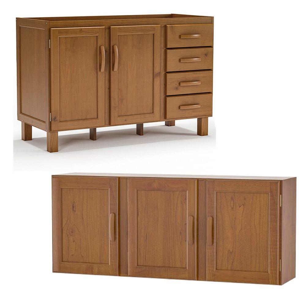 Kit Balcão E Armário Aéreo 120 Cm 100% Madeira Maciça Jersey Imbuia Fosco - 4