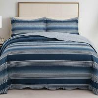 Kit Cobre Leito Colcha Magnus Super King 3 Peças Dupla Face Estampado Geométrico - Marinho - 100% Poliéster - 3