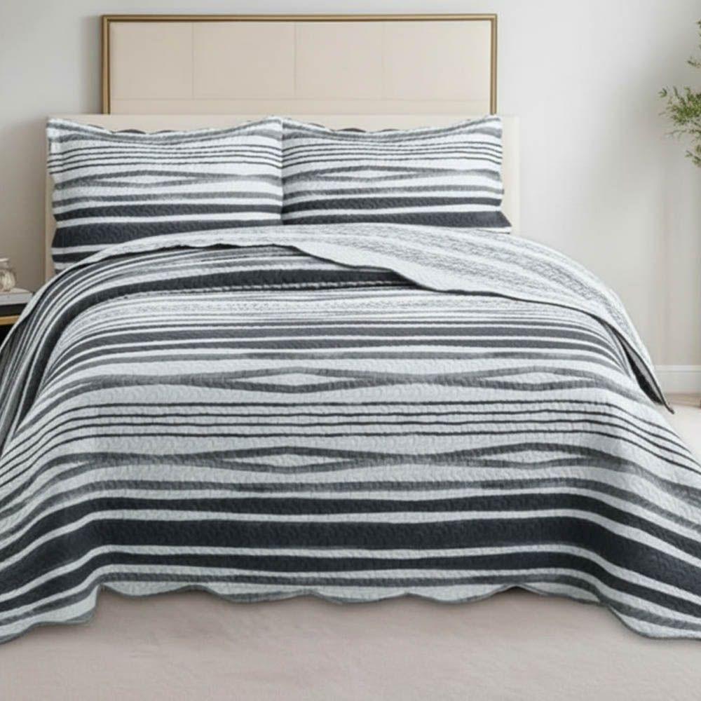 Kit Cobre Leito Colcha Magnus Super King 3 Peças Dupla Face Estampado Geométrico - Preto - 100% Poliéster - 3