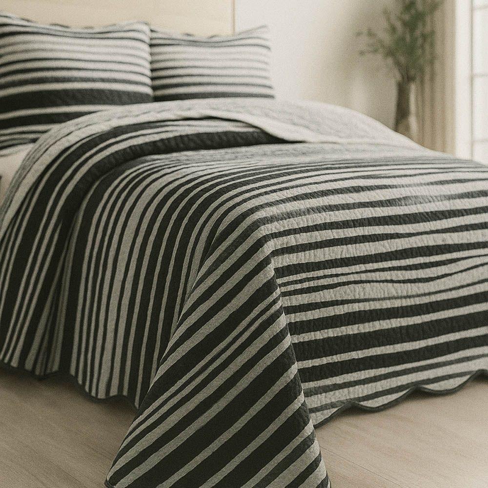 Kit Cobre Leito Colcha Magnus Super King 3 Peças Dupla Face Estampado Geométrico - Preto - 100% Poliéster - 4