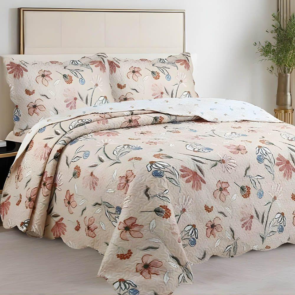 Kit Cobre Leito Colcha Magnus Super King 3 Peças Dupla Face Estampado Floral - Rosa - 100% Poliéster - 2